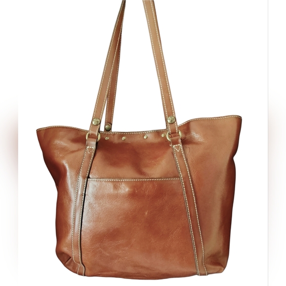 Patricia Nash Benvenuto Large Smooth Tan Leather Tote Bag - Picture 3 of 10